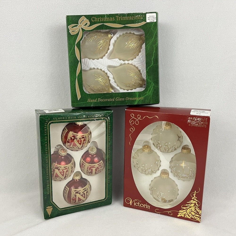 Vintage Glass Christmas Tree Ornament Lot Noel Nativity Teardrop Victorian Style